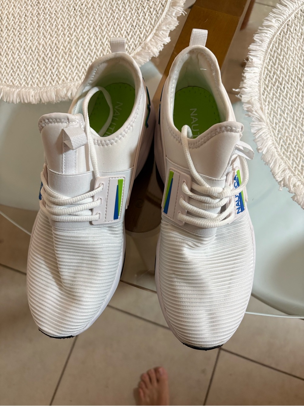 Nautica White Athletic Sneakers with Blue & Green Accents